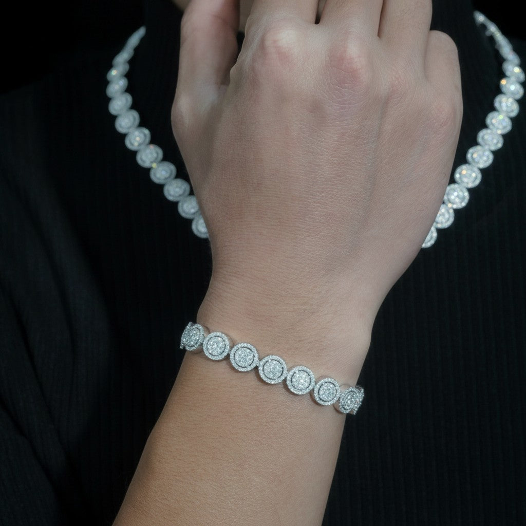 Gabrion white moissanite Cuban link bracelet with bead-shaped links, fully iced with VVS stones, 10mm width.