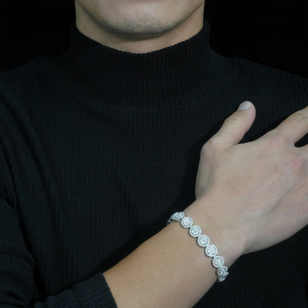 Gabrion white moissanite Cuban chain necklace and bracelet, 10mm wide, fully iced with VVS stones.